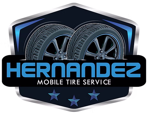 Hernandez Mobile Tire Service logo with two car tires on dark background
